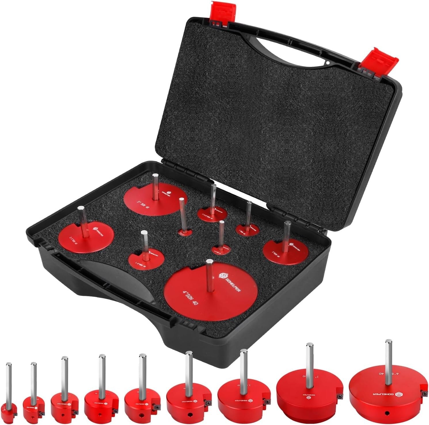 Durable aluminum 9-Piece Pipe Reamer Set: 1/2 to 4 Inch Sizes, Easy Transport