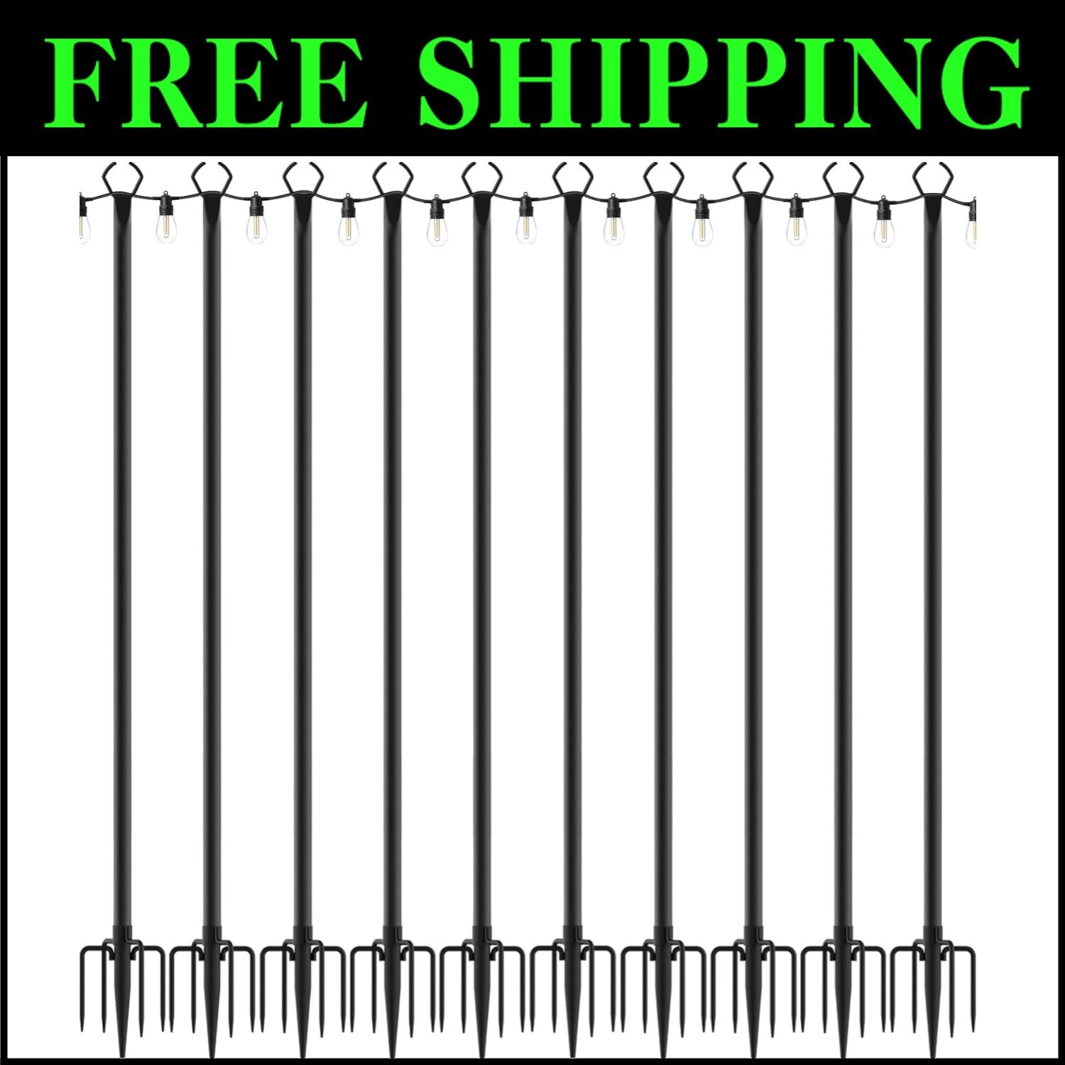 Metal String Light Poles for Outdoor Lighting - Waterproof & All Season Use