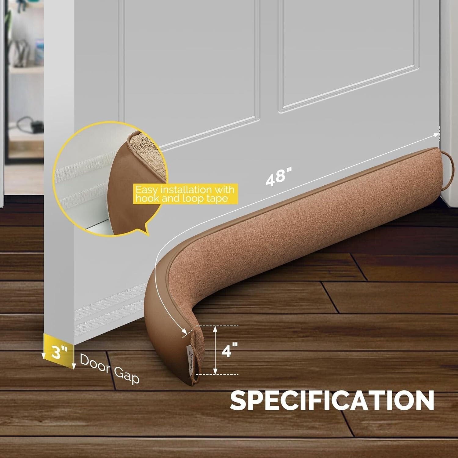 48-Inch Extra Long Weighted Door Draft Stopper for Soundproofing & Comfort