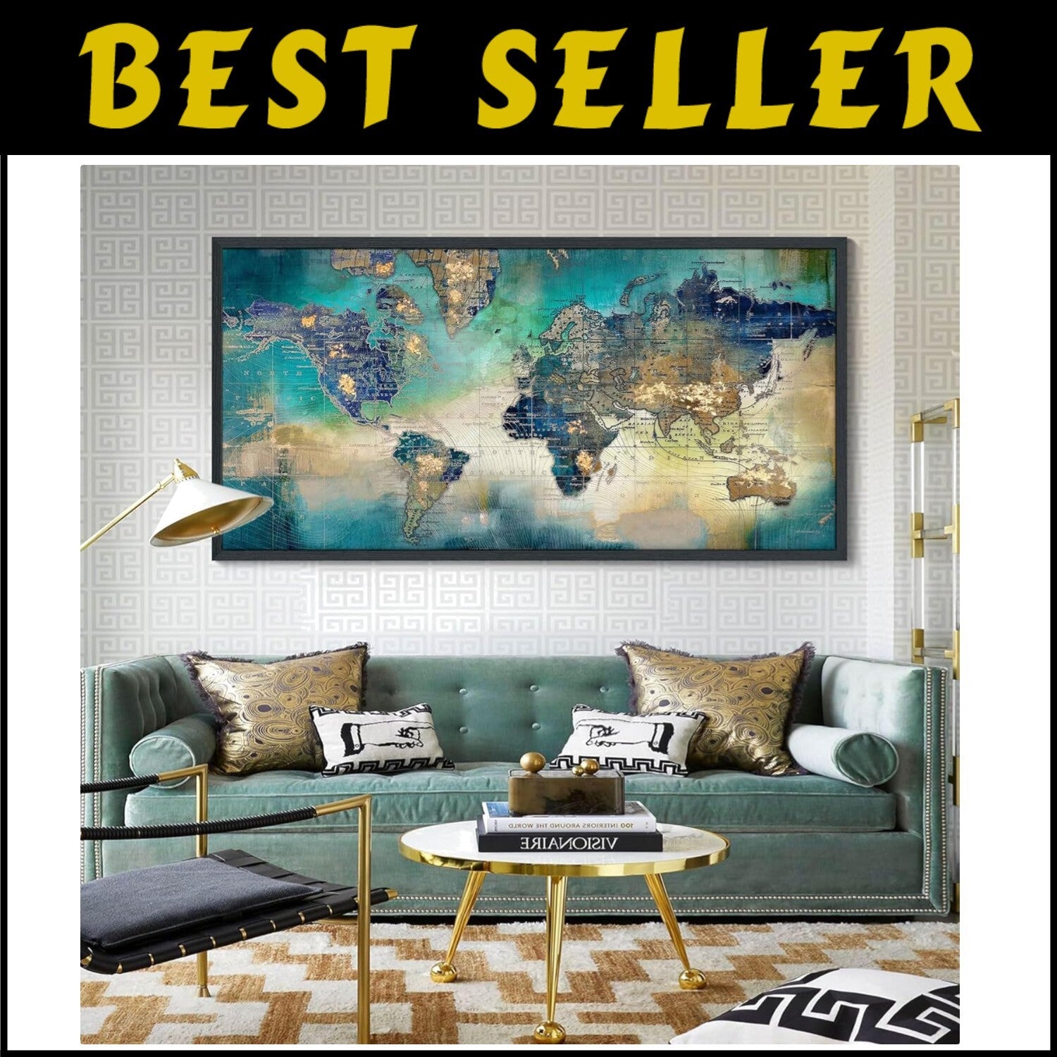 High-Quality Green World Map Canvas Print Wall Art – 29x58 Ready to Hang