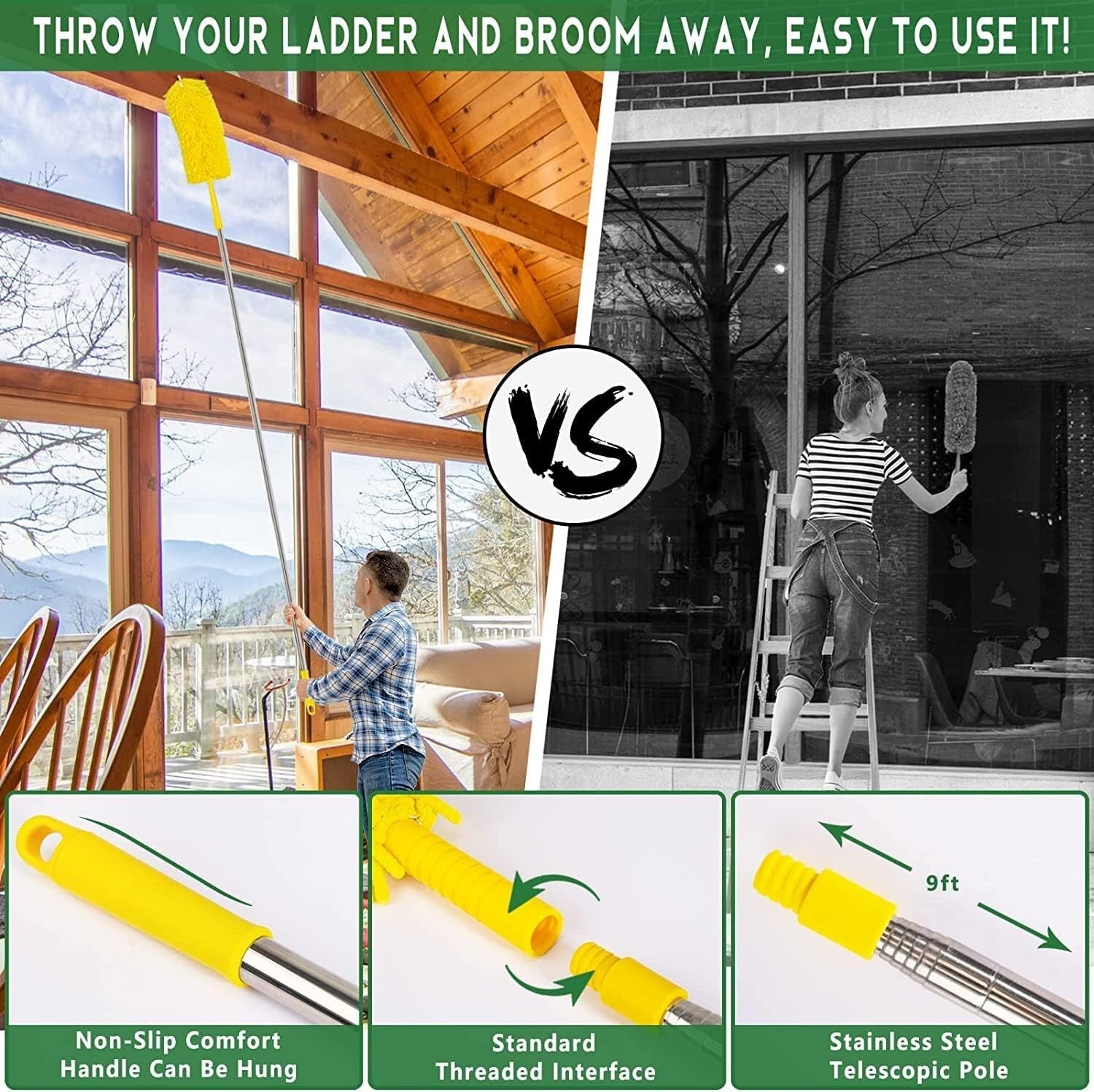17-Foot High Reach Duster Kit with Extendable Pole - 3-in-1 Cleaning Solution