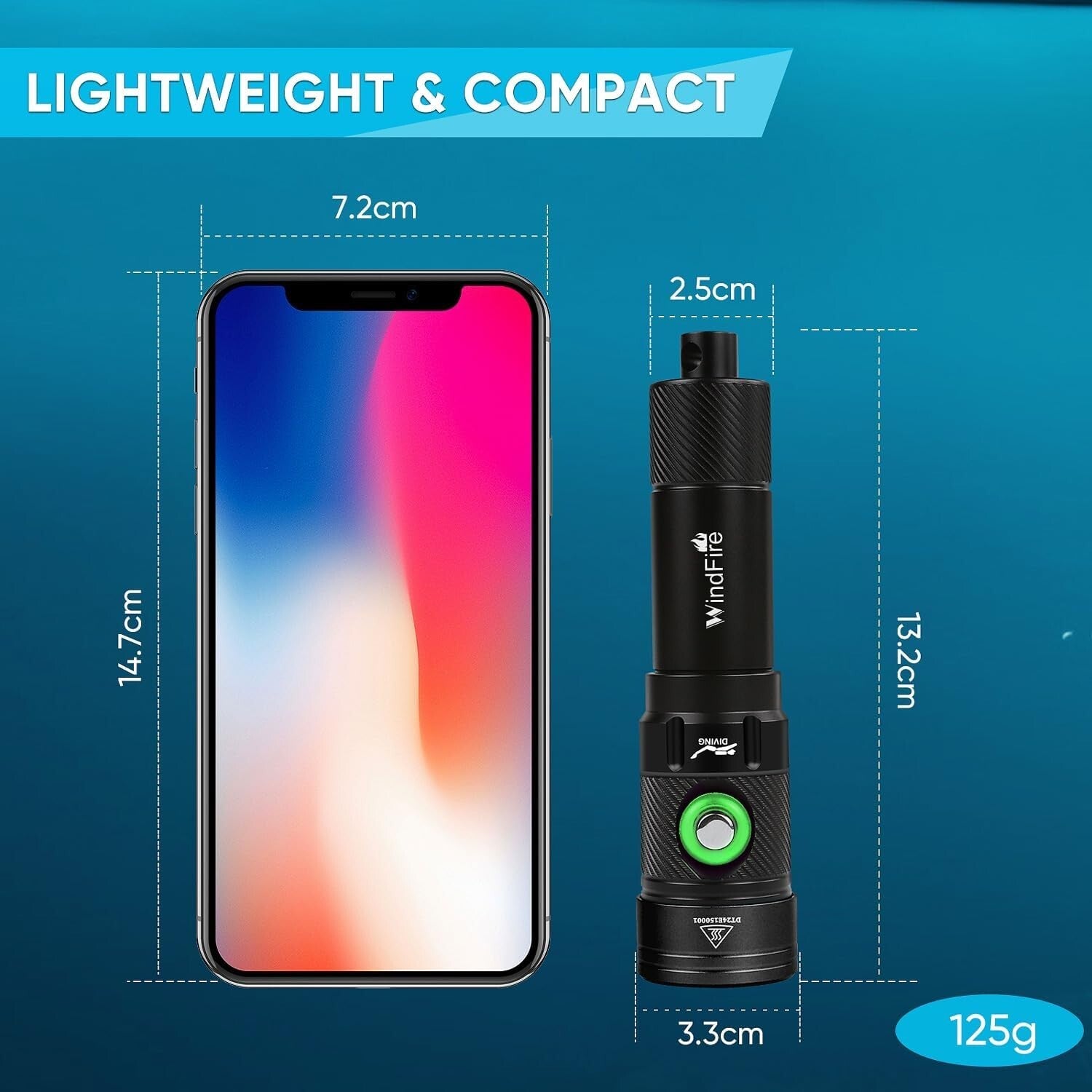 High-Power 4-Mode Waterproof Scuba Flashlight with Power Indicator for Divers