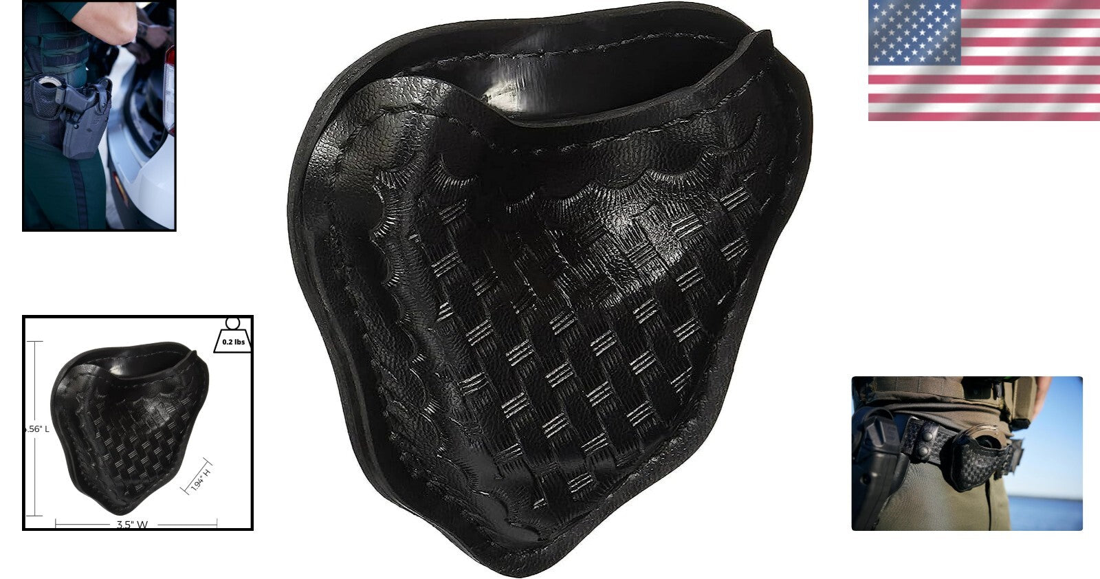 Open Top Handcuff Case for Duty Belt - Durable Black Leather Utility Holder