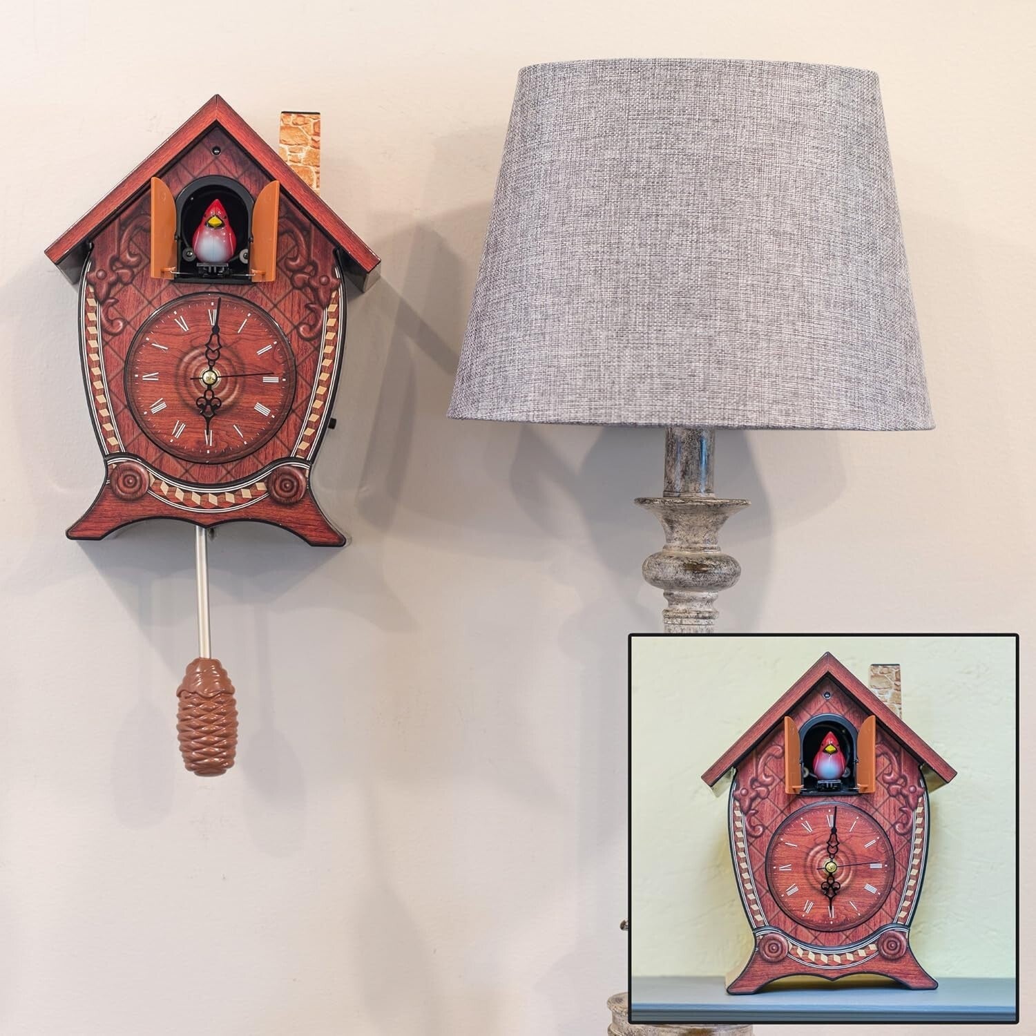 Traditional Wall or Tabletop Cuckoo Clock with Cardinal Sound - 17" High