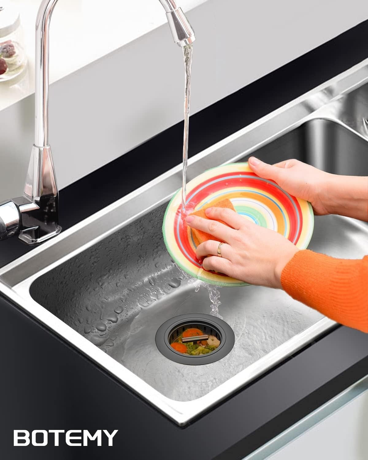 Easy Install Black Sink Drain Kit - 3 1/2" Stainless Steel with Removable Basket