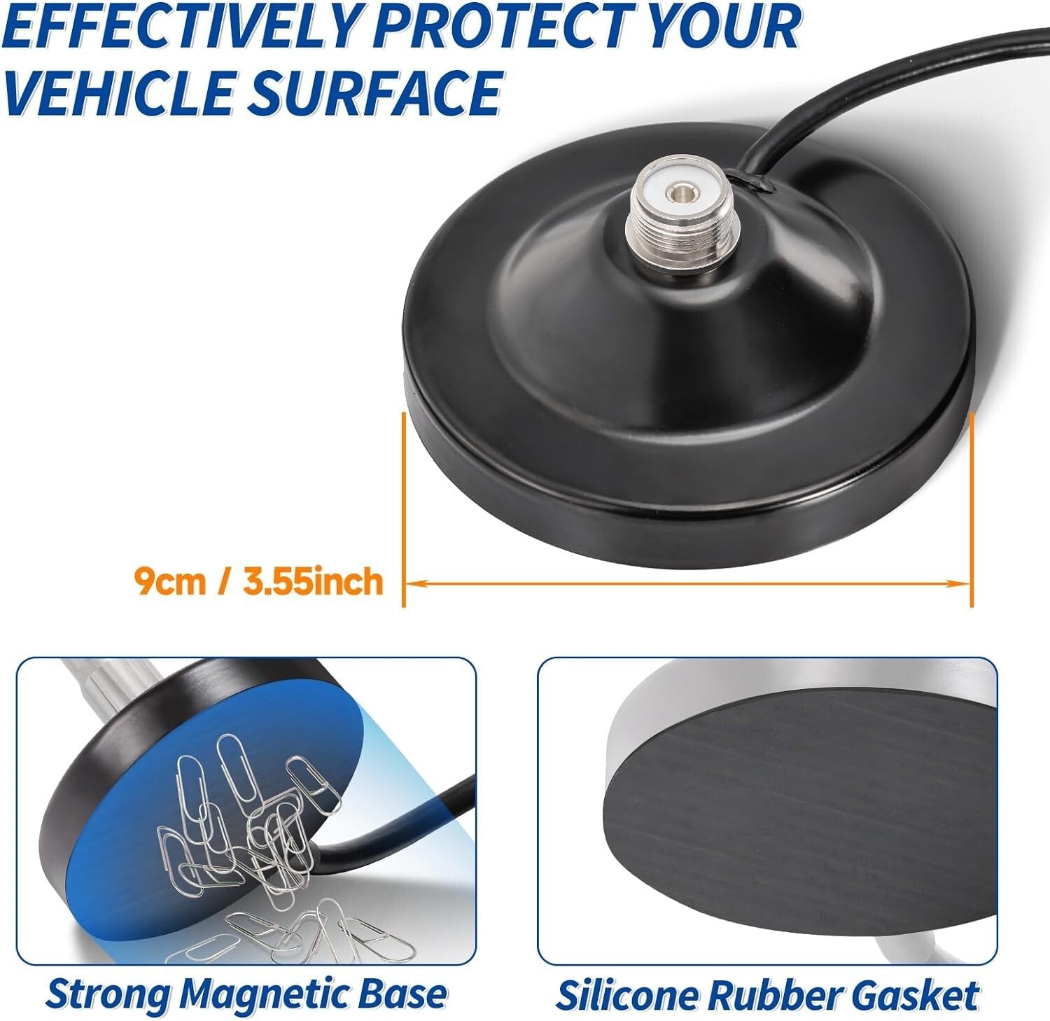 5M Cable Mobile Ham Radio Antenna with Dual Band Magnetic Mount - Easy Install