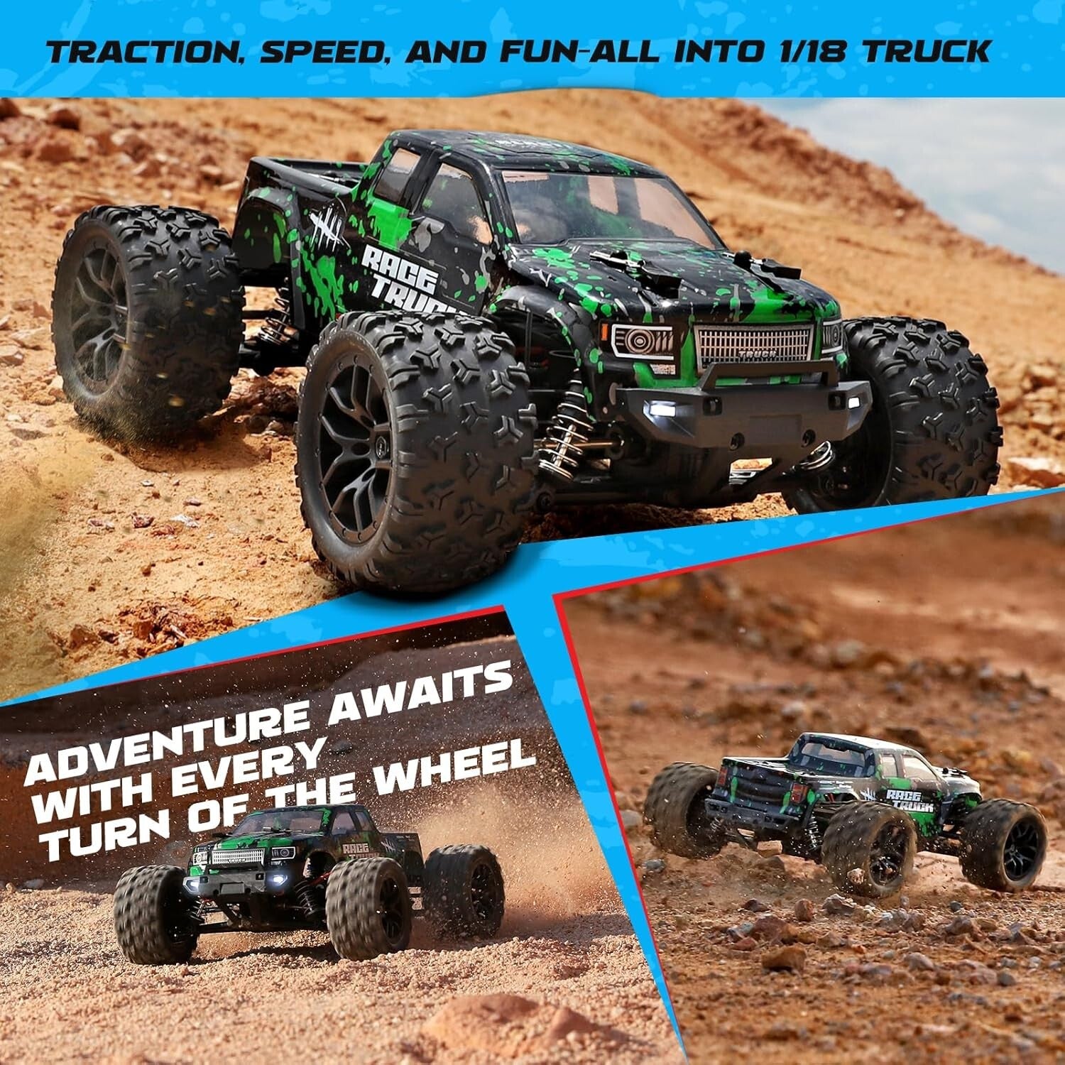 Powerful 36 KPH 1:18 Scale Off-Road RC Truck with Dual Rechargeable Batteries