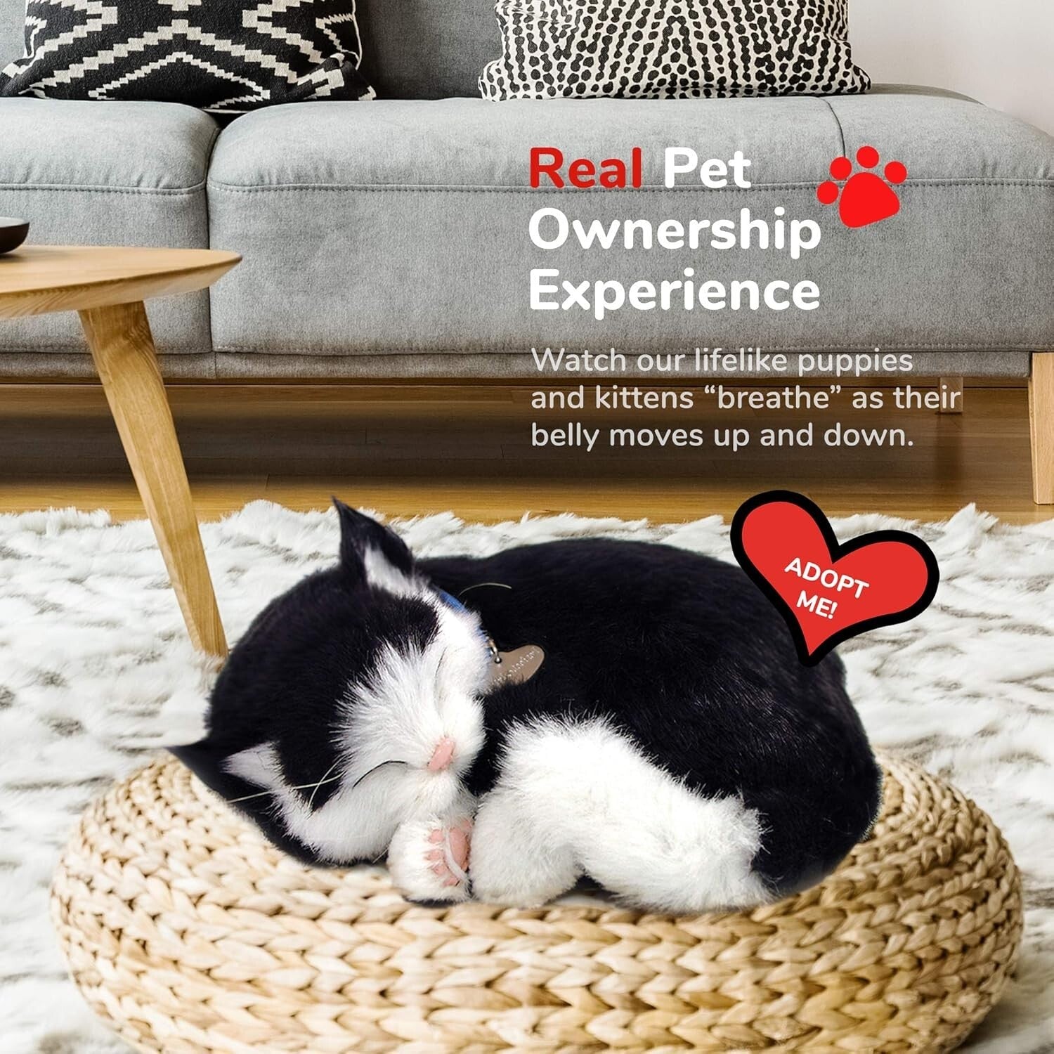 Lightweight Black and White Kitten Toy - Safe Handcrafted Companion for All