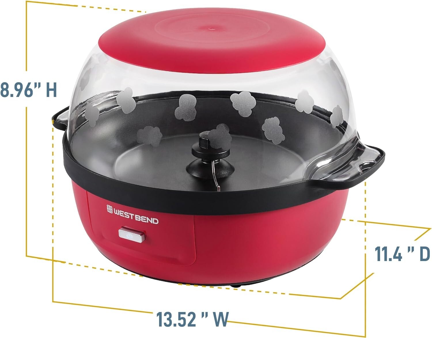 Electric 6-Quart Popcorn Maker with Dual-Purpose Cover & Motorized Stirring