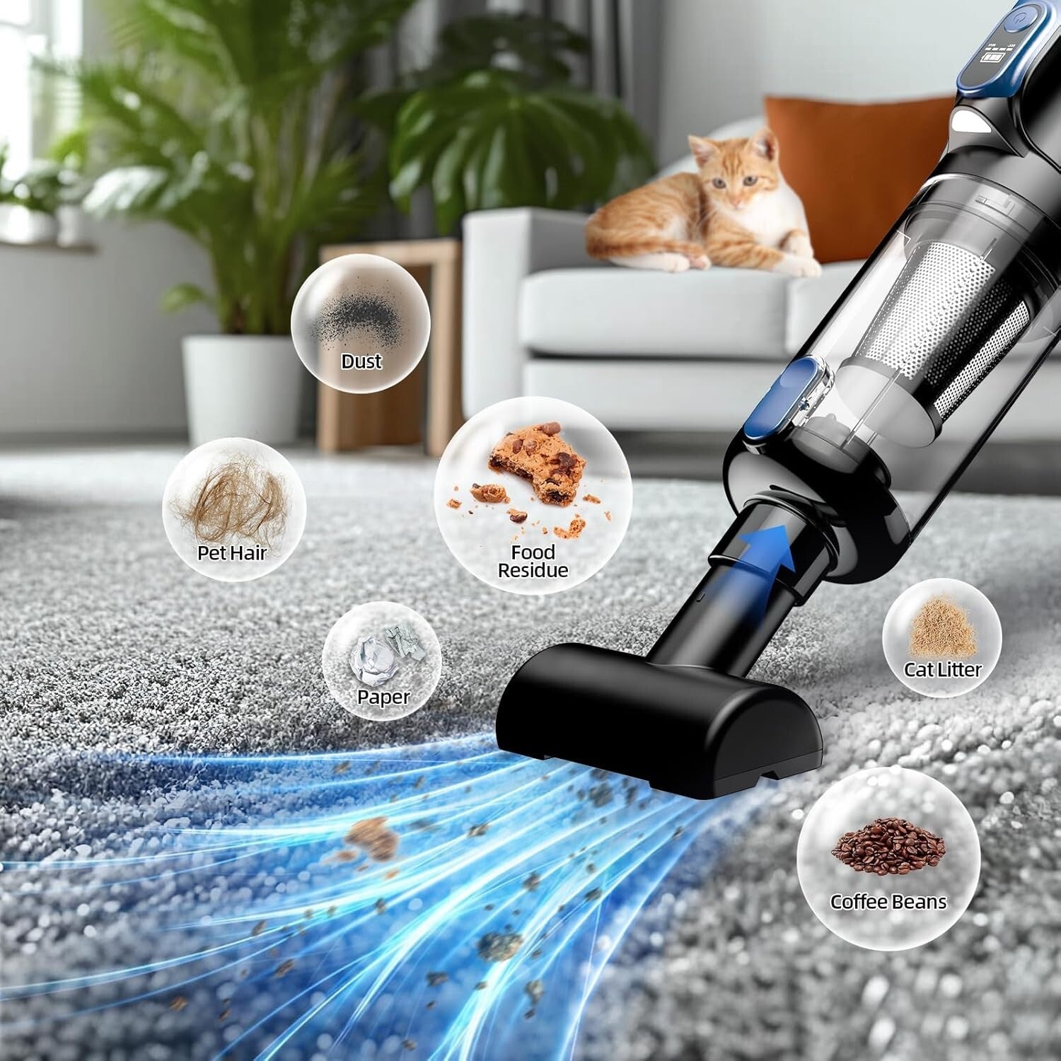 Quiet & Efficient Cordless Car Vacuum, 7800mAh Battery – Pet Hair Solution