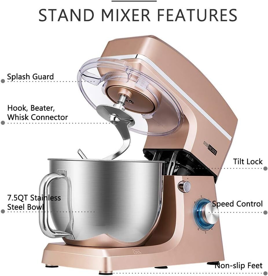 High Performance 7.5QT Electric Food Mixer - 660 Watts in Elegant Champagne