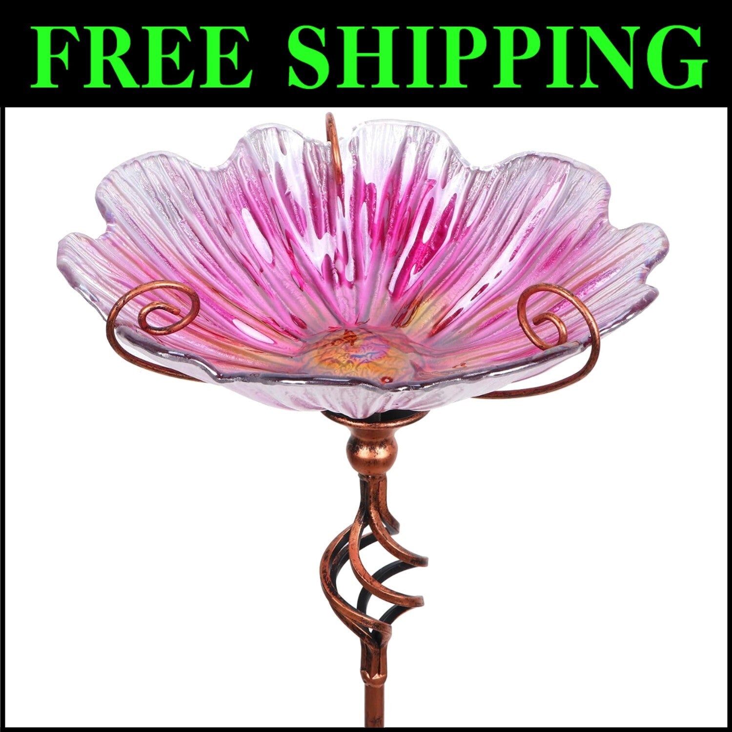 Charming 31-Inch Pink Glass Birdbath with Stake - A Delight for Birds and Homes