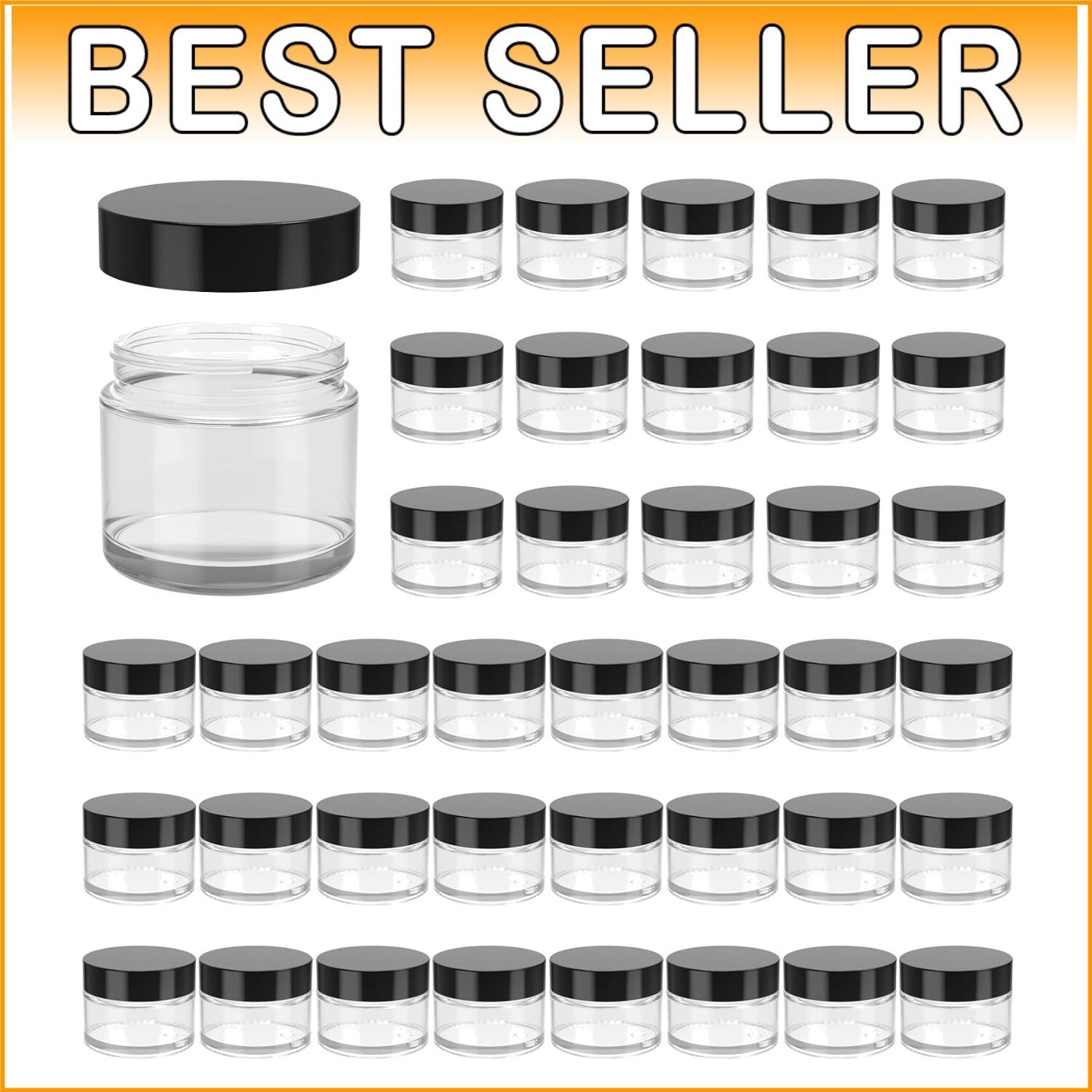 Stackable 2oz Clear Glass Jars with Airtight Black Lids - Ideal for Travel & DIY