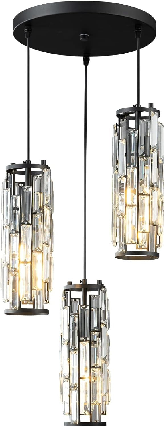 Modern Black Metal & Crystal Pendant Light - Perfect for Living Room and Kitchen
