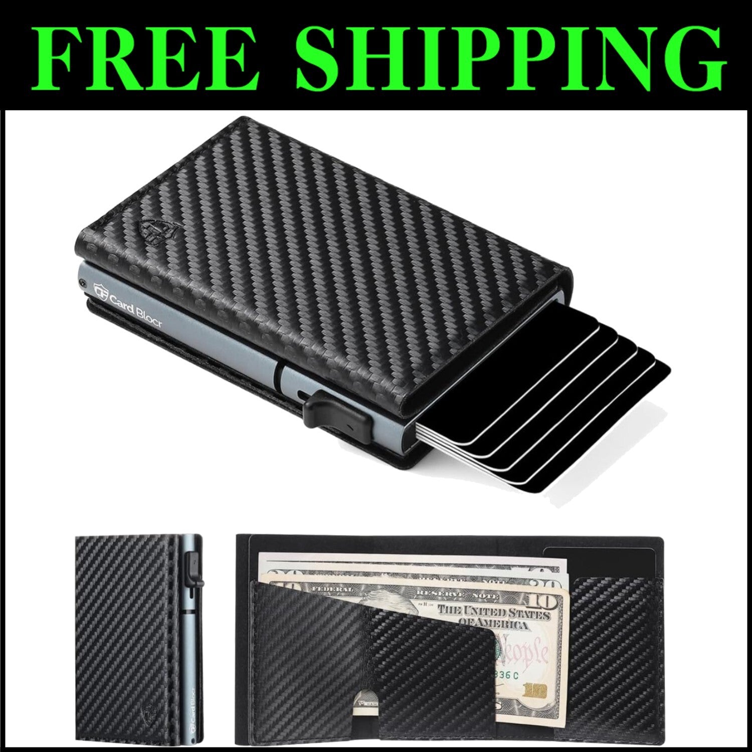 Sleek Men's Minimalist Wallet - Holds 6 Cards, RFID Protection in Black Titanium
