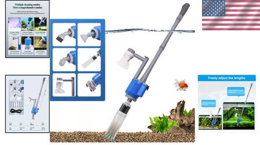 6-in-1 Electric Aquarium Cleaner: 12V, 28W Gravel Vacuum for 10-200 Gallon Tanks