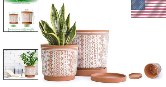 Elegant Terracotta Flower Pots - 2-Piece Set, Indoor Use, with Drainage Holes
