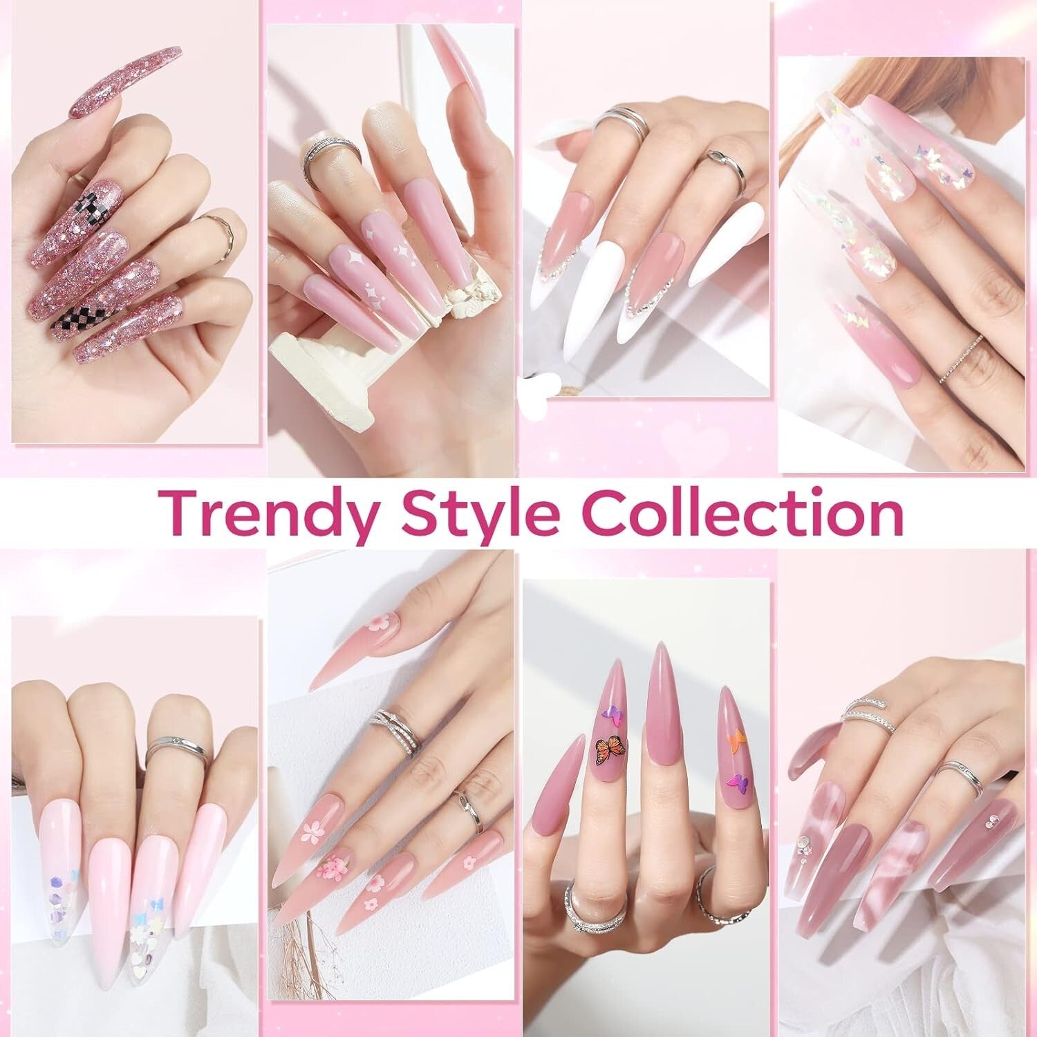 Complete 8 Rosy Pink Poly Nail Gel Kit with 48W UV/LED Lamp - Perfect Home Ma...
