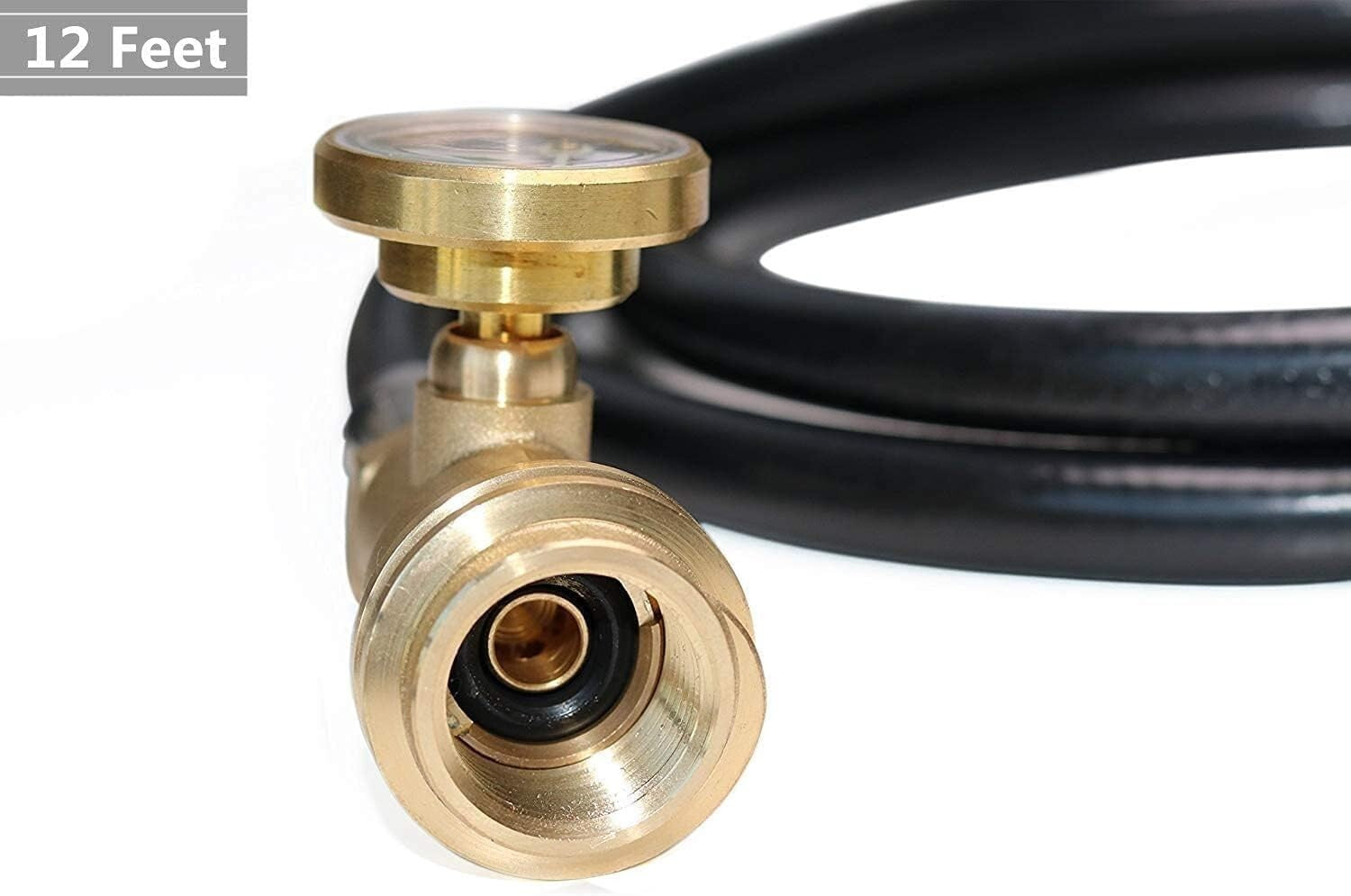 12-Foot Propane Hose with Gauge - Ideal for Grills and RV Connections
