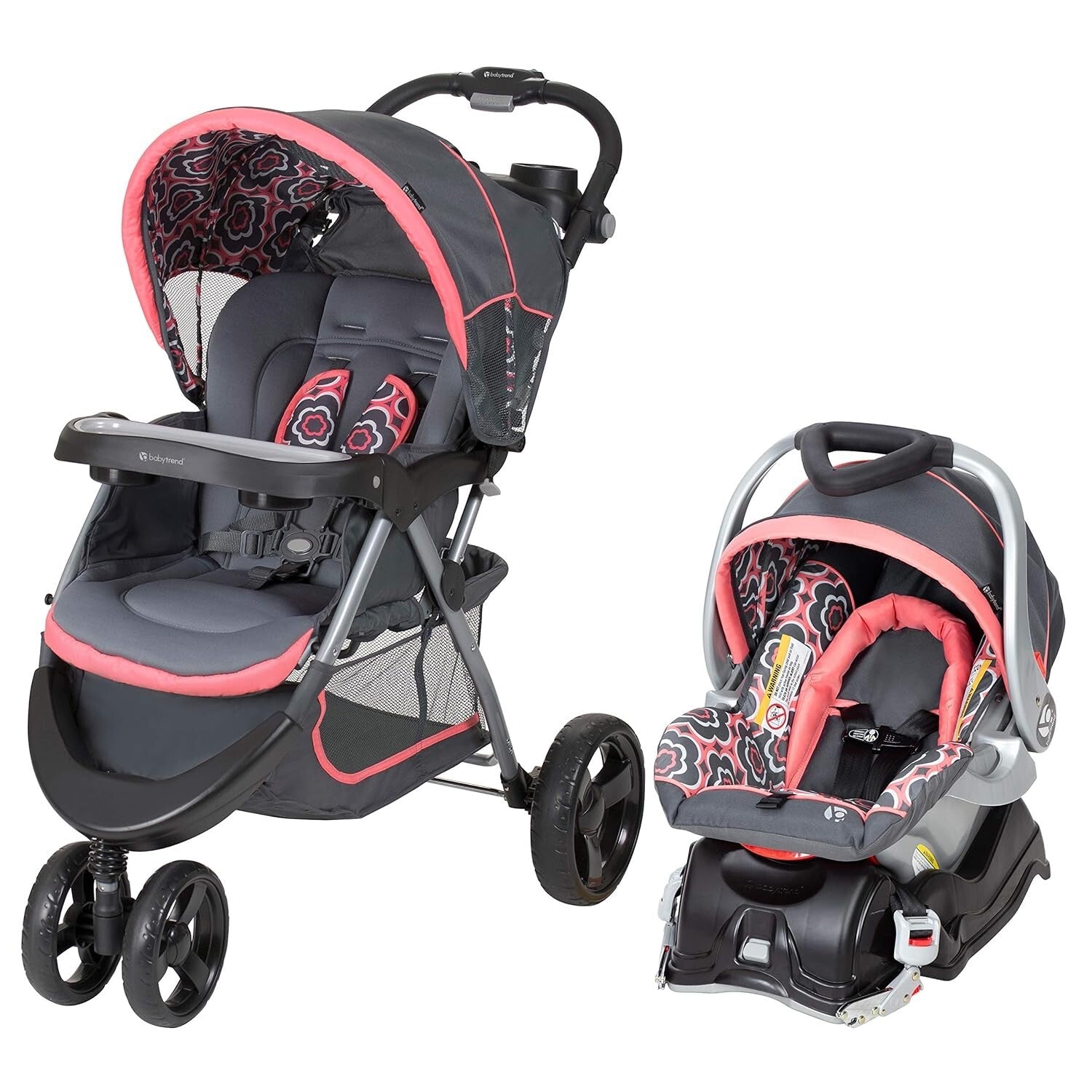 EZ Flex-Loc Coral Floral Travel System: Stroller & Car Seat Combo for Newborns