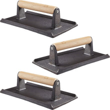 Load image into Gallery viewer, Extra-Large Cast Iron Grill Press Set - 3 Pre-Seasoned Weights with Wood Handles
