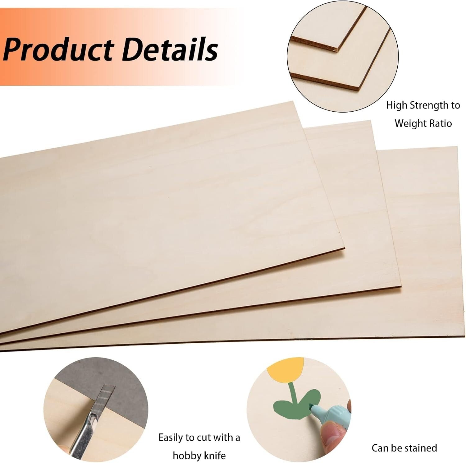 12 Plywood Sheets - 20x12 Inch Craft Boards for Laser Cutting & Wood Burning
