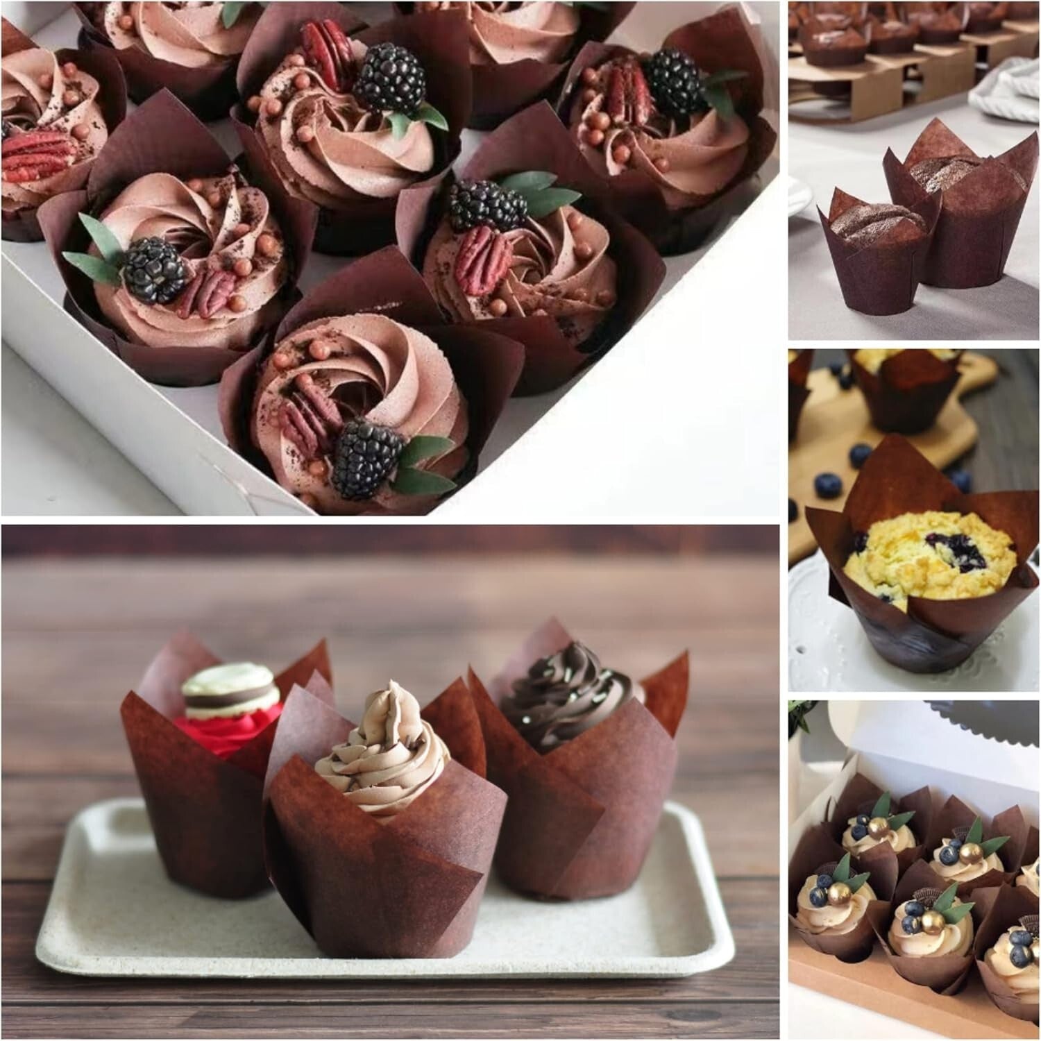 Bulk 500 Pack Brown Greaseproof Tulip Baking Cups - Perfect for All Occasions