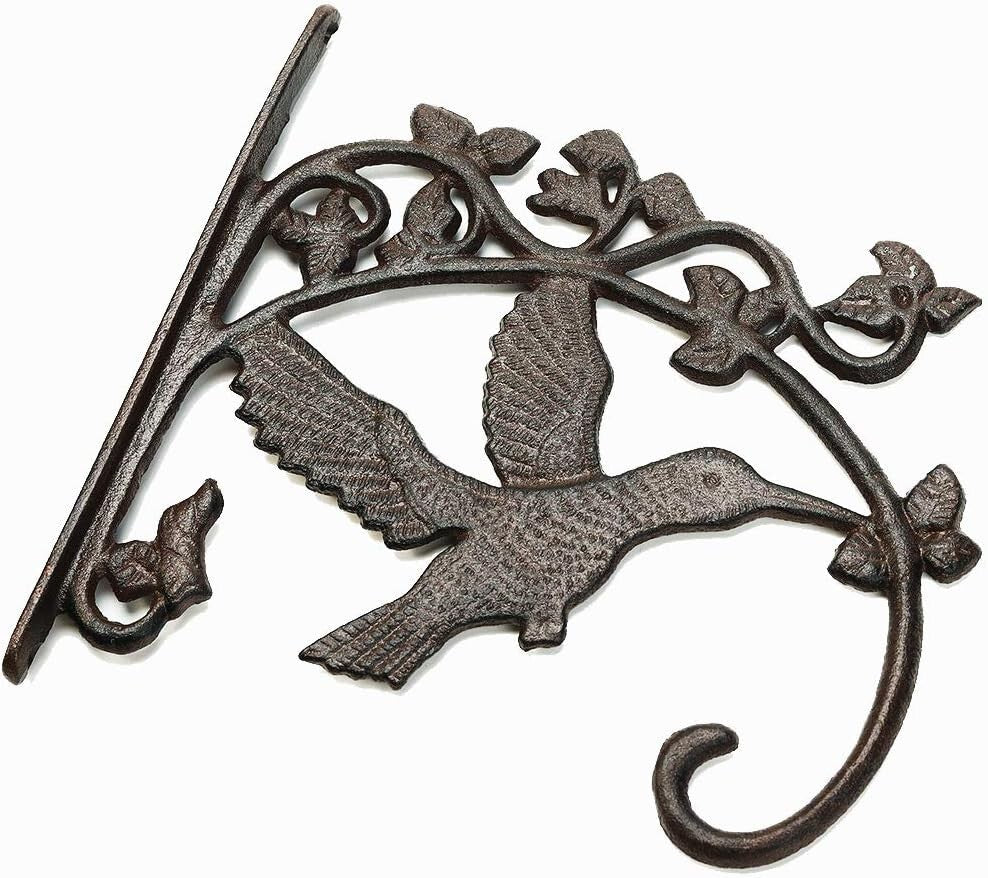 Heavy-Duty Hummingbird Wall Hooks - Adjustable 10.4 Inch Cast Iron Set of 2