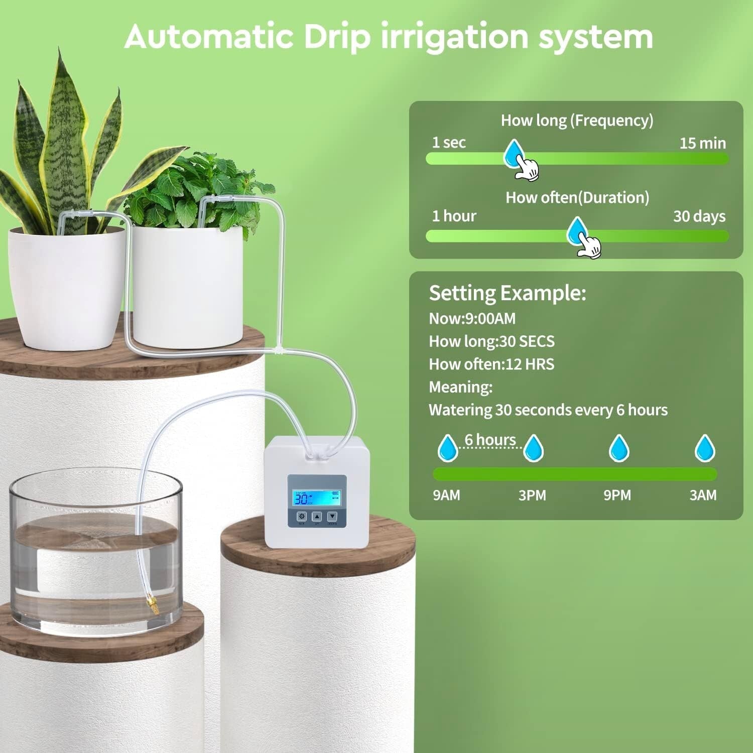 Compact USB and Battery-Powered Plant Watering System with Digital Timer