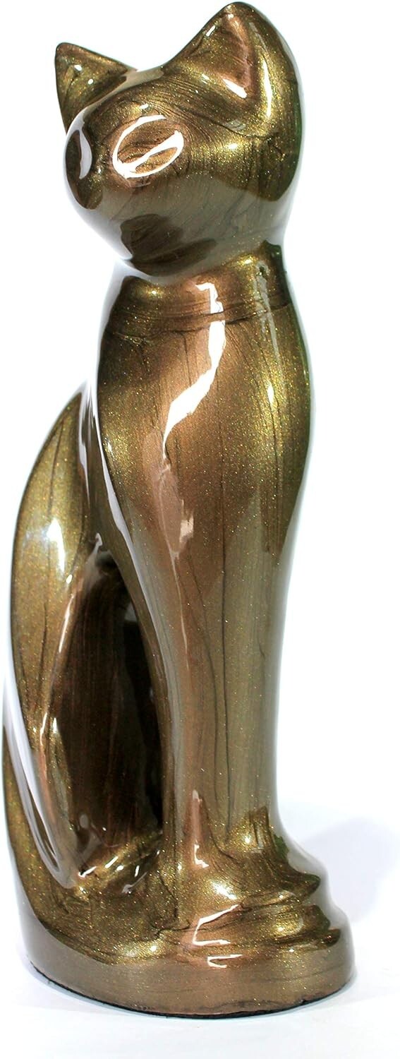 Elegant Cat-Shaped Metal Cremation Urn - 9" Memorial Container for Pet Ashes