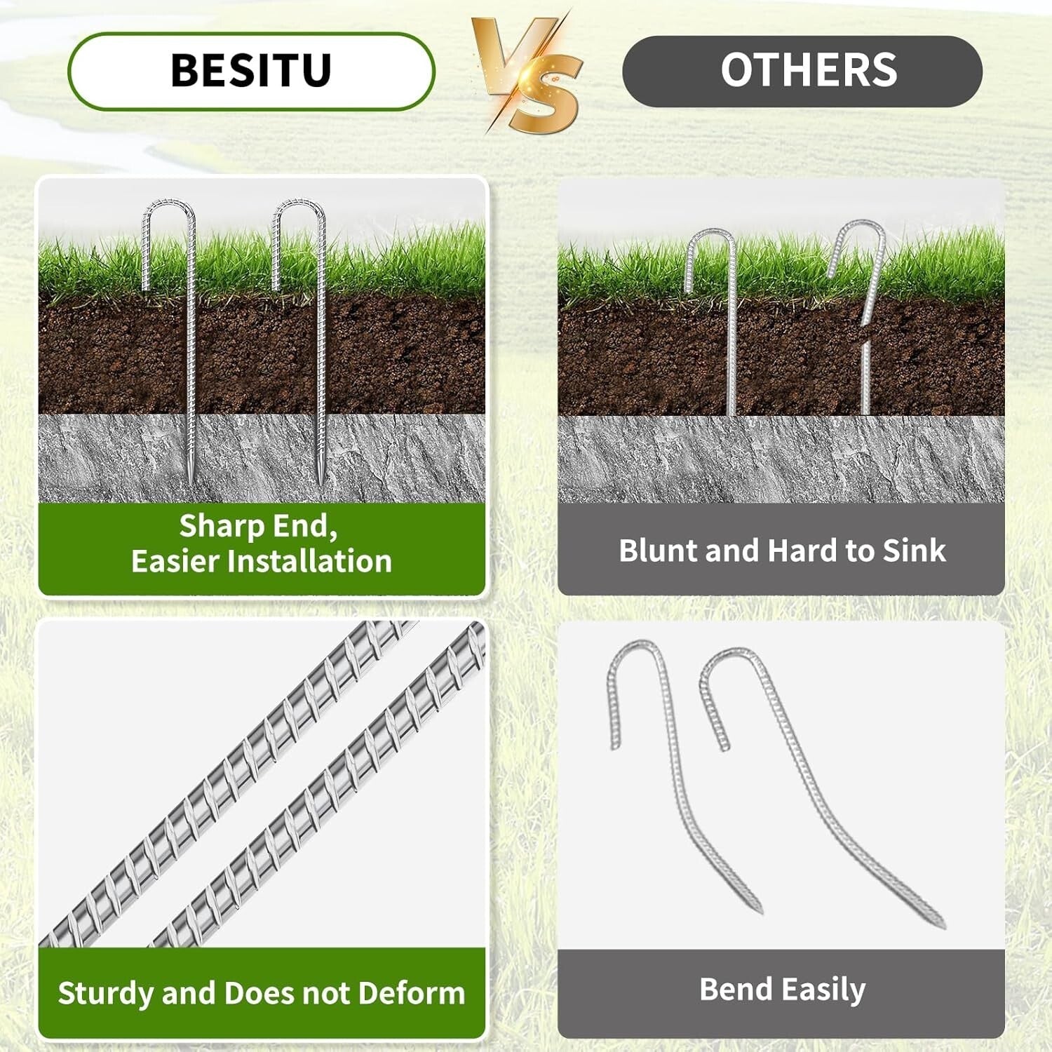 Durable 12-Inch galvanized Practical Stakes - 50 Pack for Landscape and Events