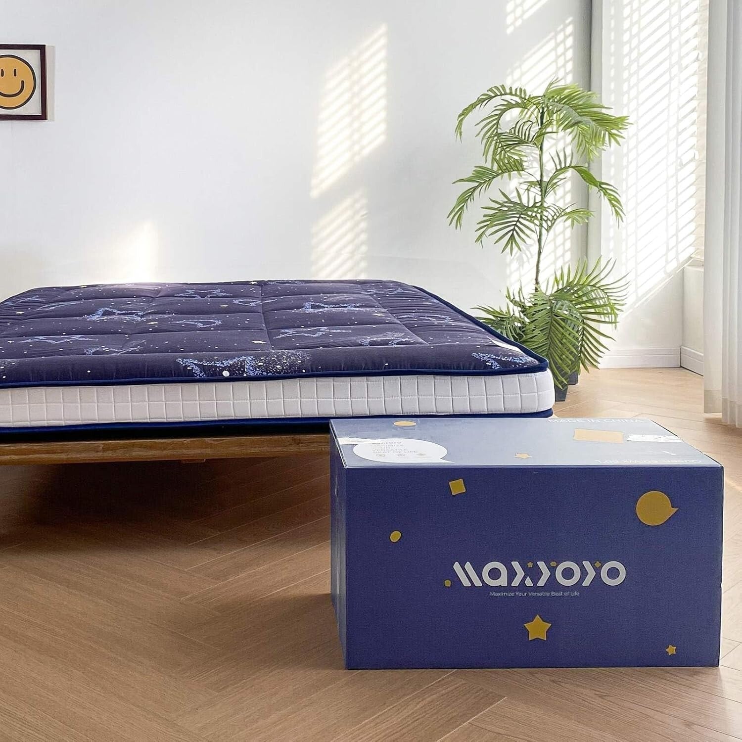 Quilted Twin Floor Mattress in Moon and Star Design - Ideal for Guests & Camping