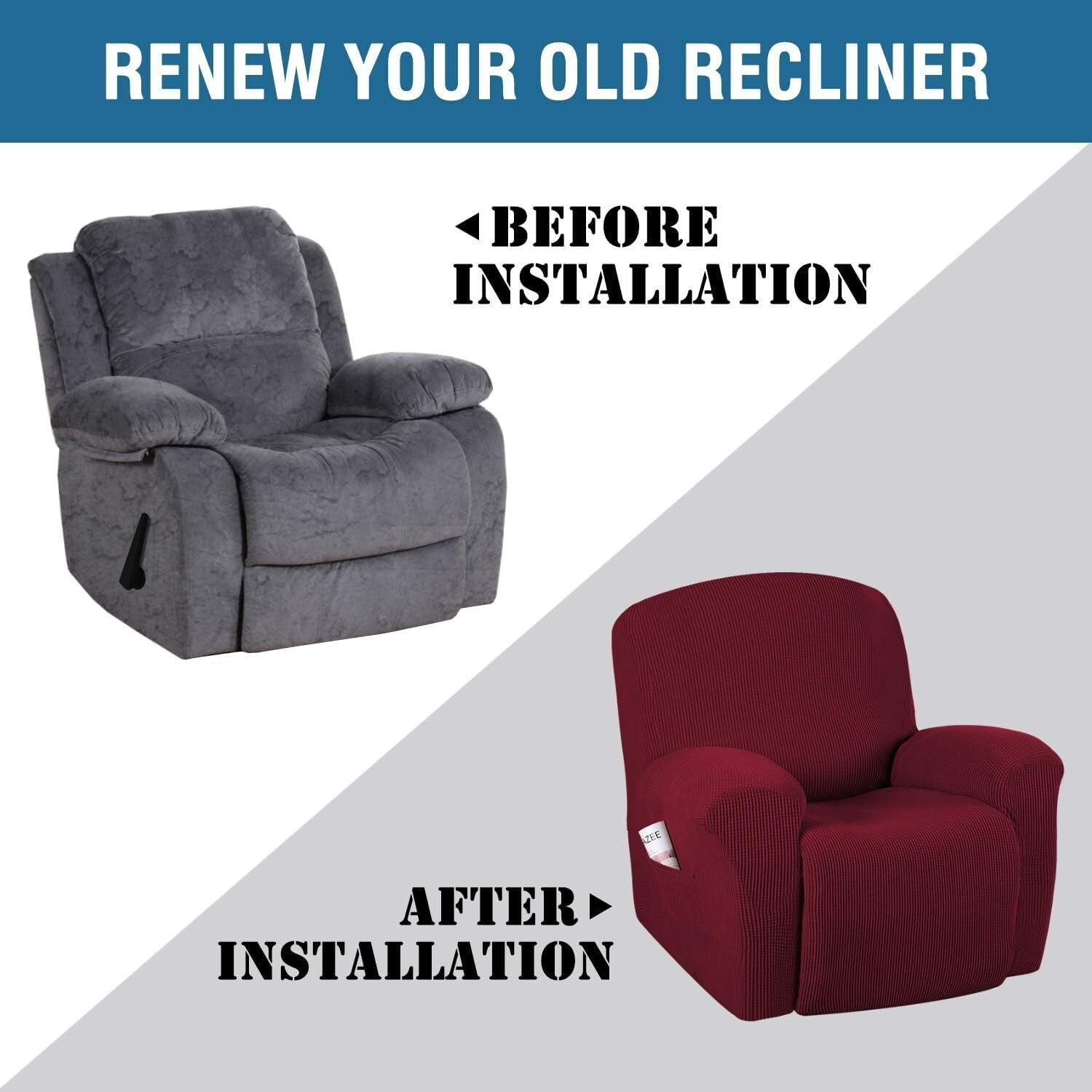 Non-Slip Burgundy Recliner Cover for Standard & Electric Chairs - 1 Pack