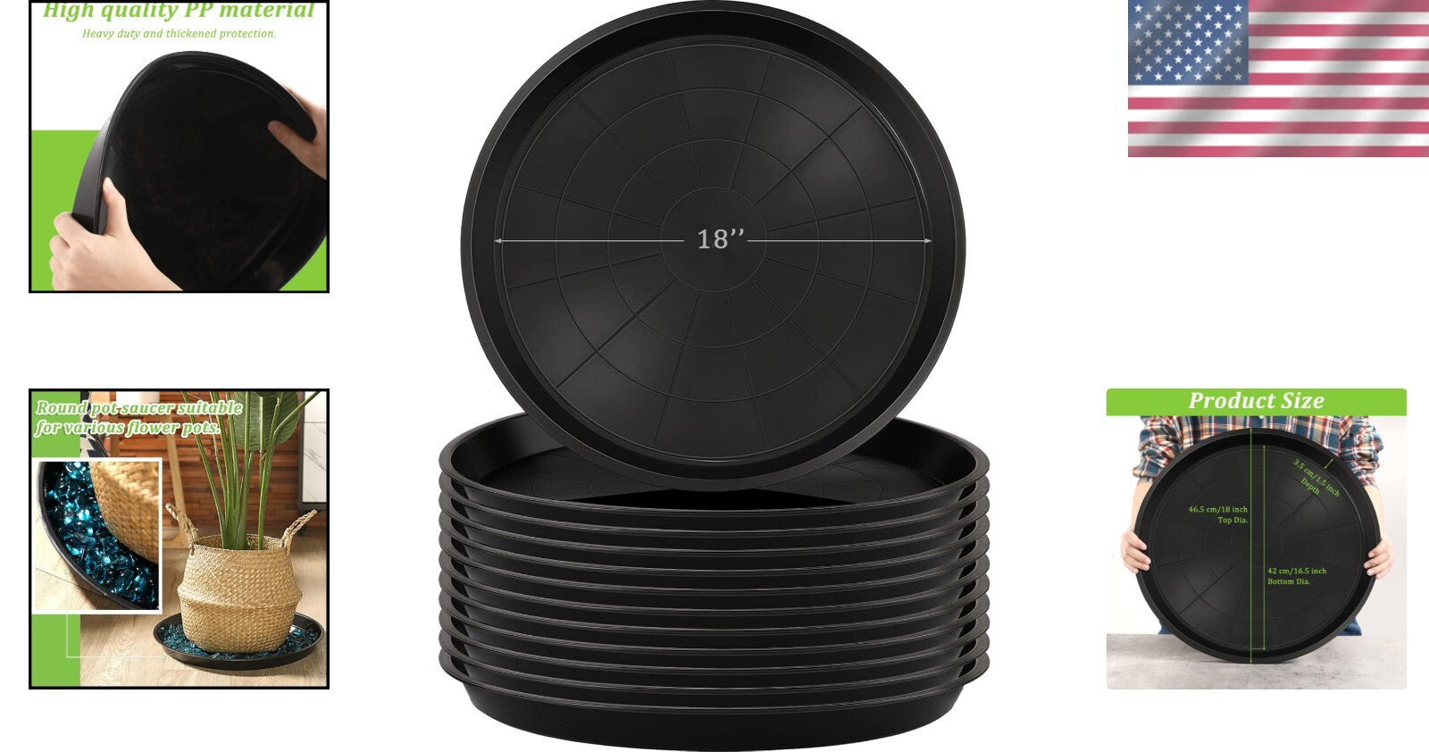 Elegant 12-Piece 18-Inch Round Plant Trays - Perfect for Indoors & Outdoors