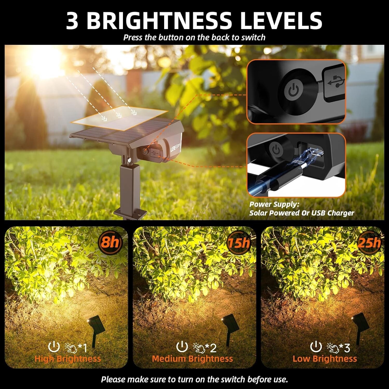 10 Pack Waterproof Solar LED Landscape Lights with Adjustable Brightness