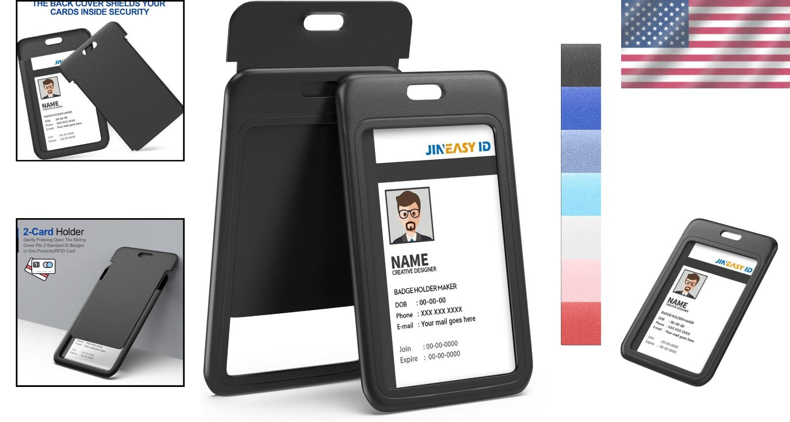 Durable Black ID Badge Holders, 50 Pack - Perfect for Events & Conferences