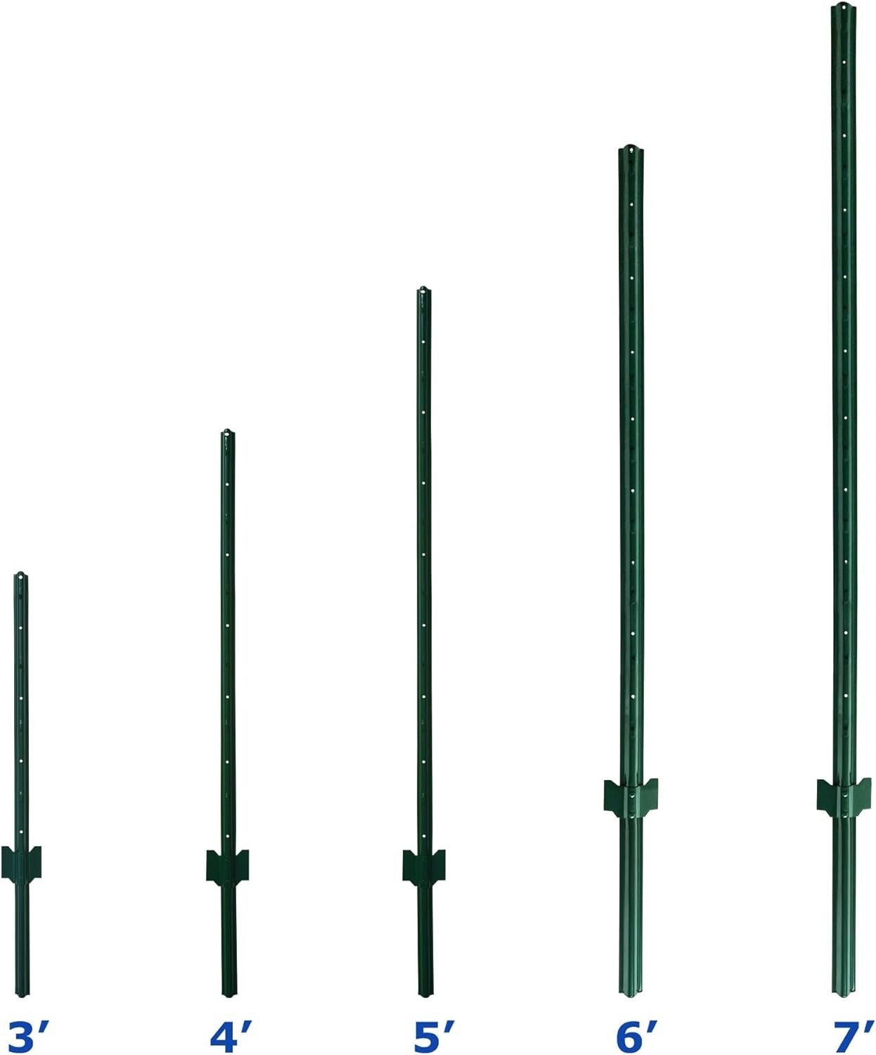 Durable 3-Foot Powder Coated Green Steel Fence Post - 10 Pack for Garden Fencing