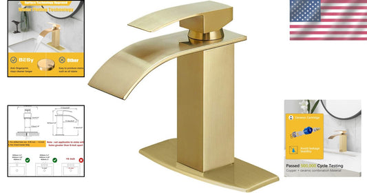 Stylish Brushed Gold Sink Faucet - Waterfall Spout, Short Design, Easy Install
