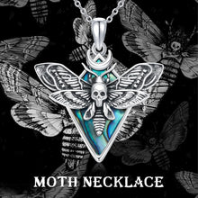 Load image into Gallery viewer, Ethereal Gothic Skull Moth Necklace in Sterling Silver - Unique Jewelry Gift