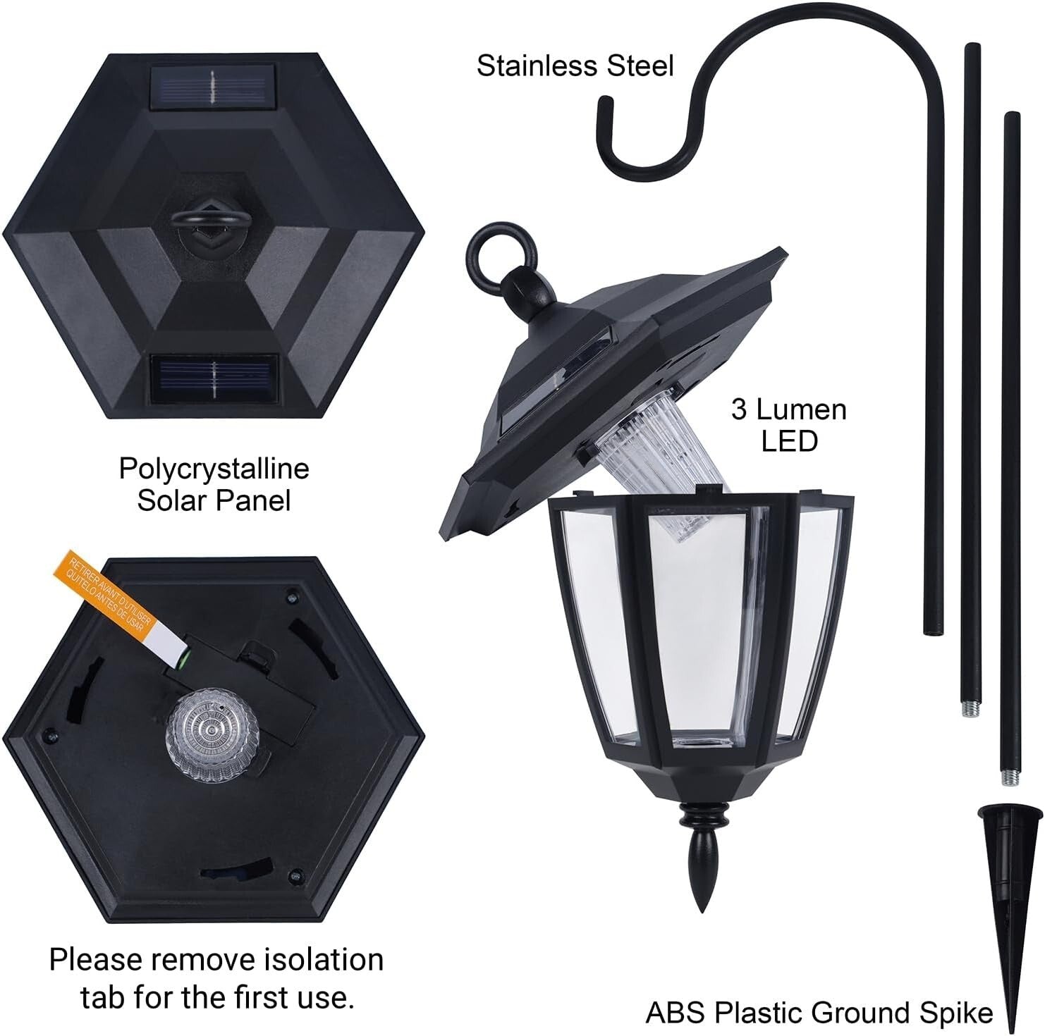 Elegant 6-Pack Solar Hanging Lights with 38.7” Hooks - Waterproof Outdoor Decor