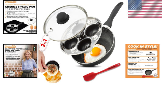 Versatile Egg Maker: Nonstick Frying Pan and Poacher Set with 4 Cup Capacity