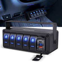 Load image into Gallery viewer, Premium Aluminum 5 Gang Switch Box for Cars &amp; Boats - Waterproof USB Charger