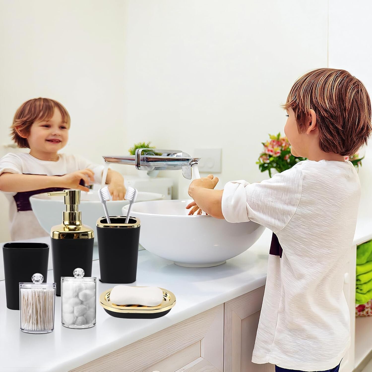 Elegant 22PC Bathroom Accessories Set in Black Ombre with Easy-Clean Features