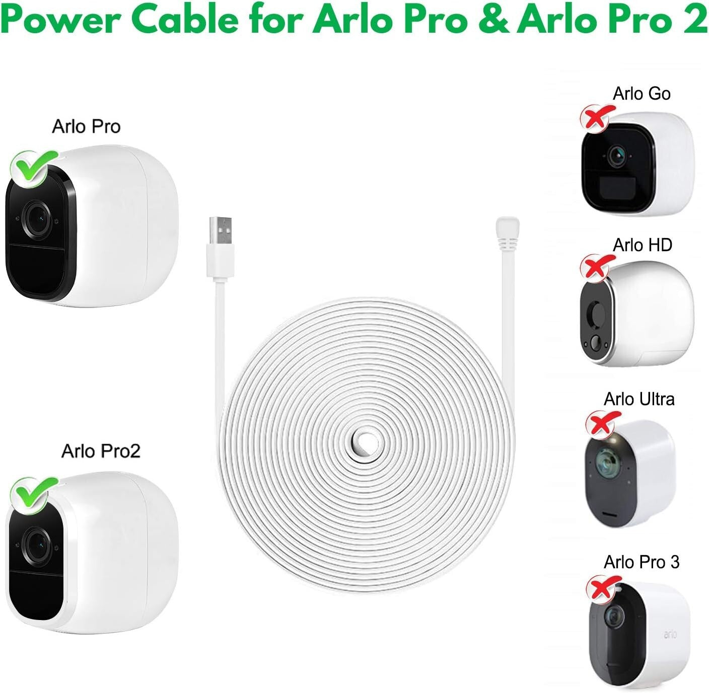 3-Pack 30FT Quick Charge Power Cable for Arlo Pro/Pro 2 – Waterproof & Safe
