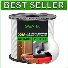 Load image into Gallery viewer, In-Wall Rated 14 Gauge 200ft Speaker Wire - Copper Clad Aluminum for Clear Sound
