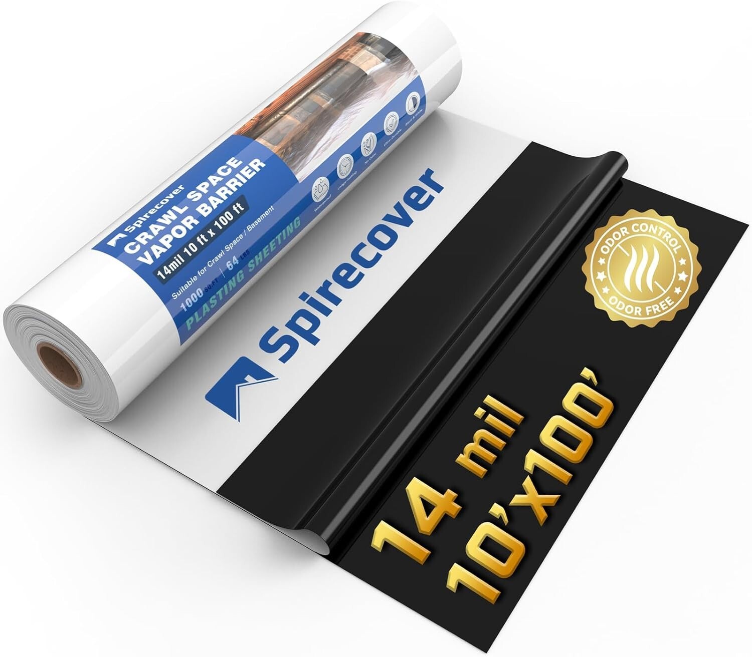 Durable 14 Mil Thick Plastic Sheeting - 10' x 100' Heavy-Duty Vapor Barrier