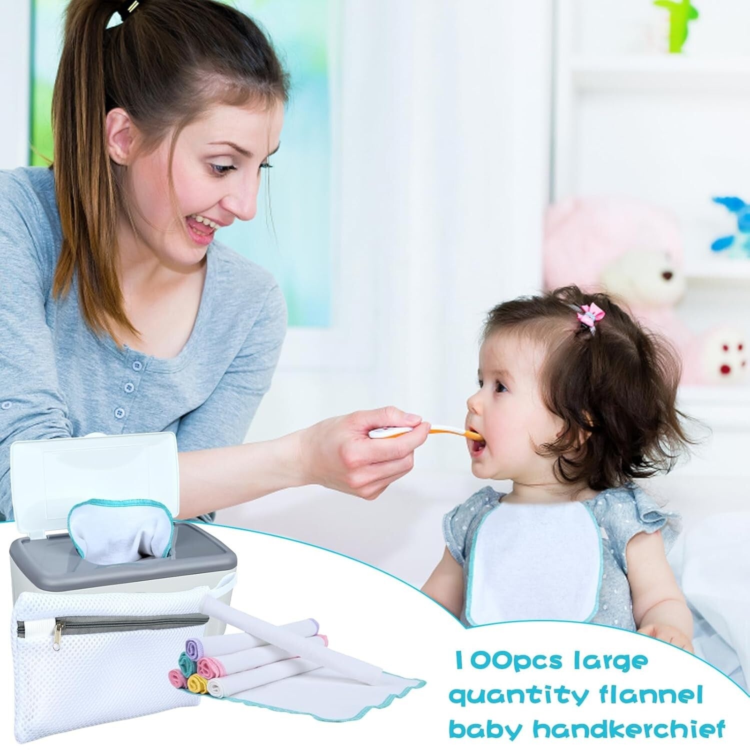 Wipe Essentials: 100-Count Flannel Baby Wipes with Dispenser - Machine Washable
