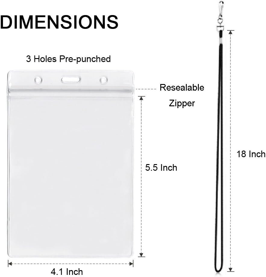 Durable Clear PVC 50-Pack Passport and ID Holders with Black Lanyards Included