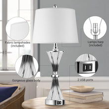 Load image into Gallery viewer, Elegant 3-Way Dimmable Touch Glass Lamps Set of 2 with USB Ports - Dark Grey