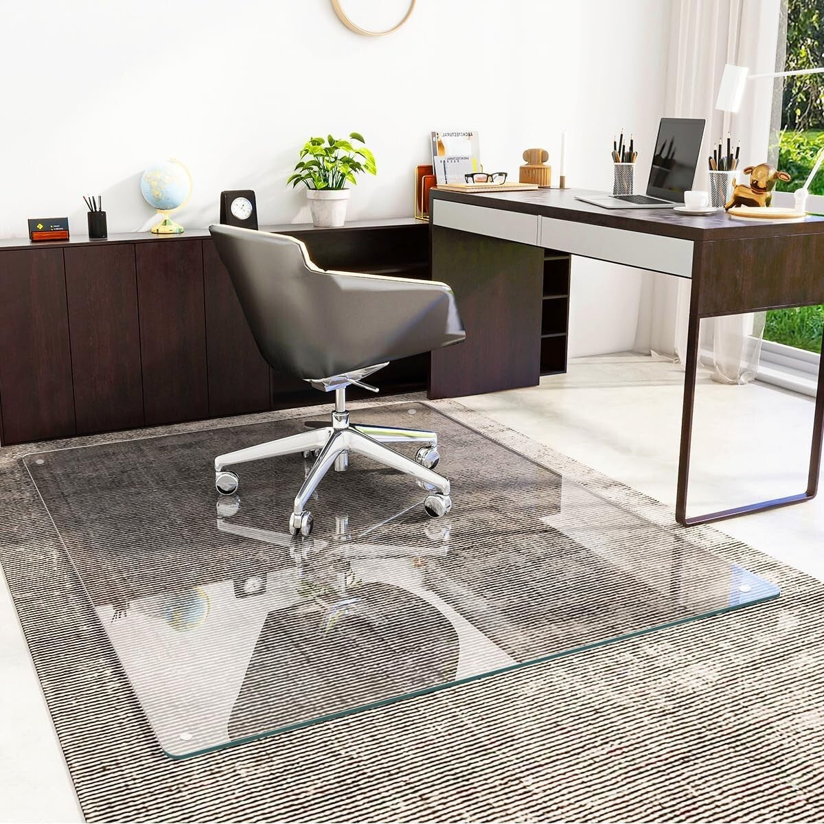 Rounded Edge 46" x 55" Tempered Glass Chair Mat - Ultimate Carpet Protection